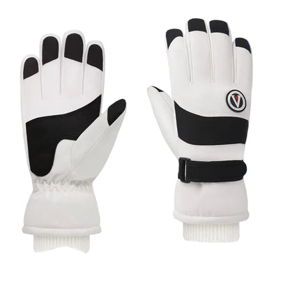 White winter gloves with black accents on a white background