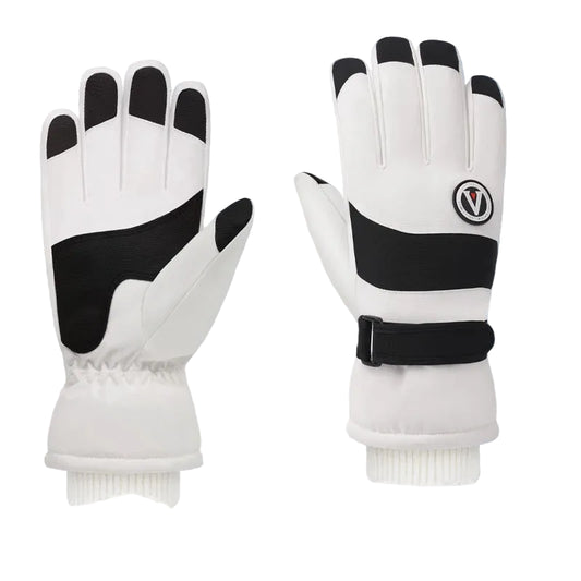 White winter gloves with black accents on a white background