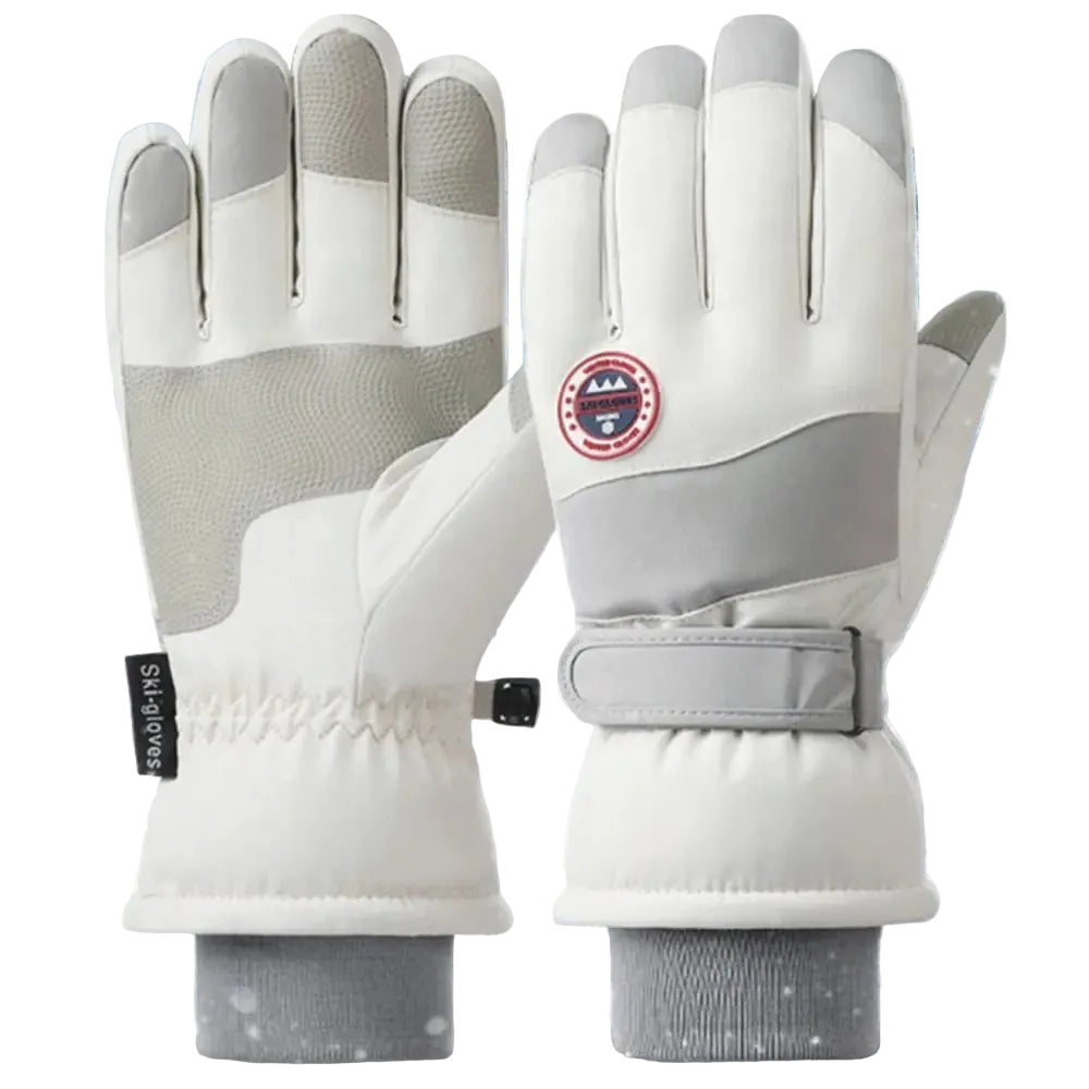 White winter gloves with gray accents on a white background