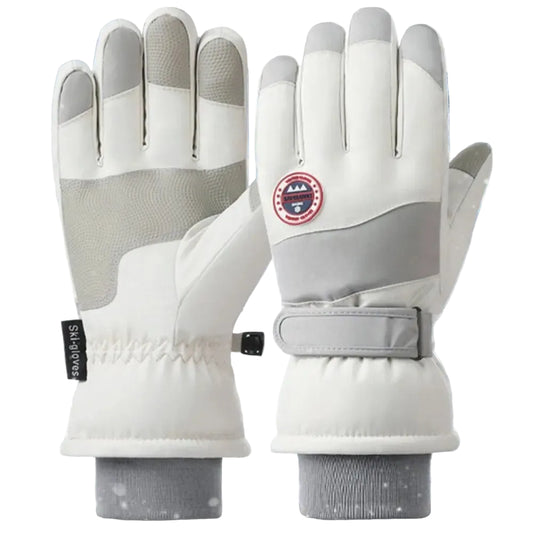 White winter gloves with gray accents on a white background