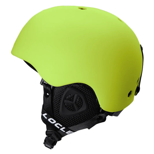 Yellow helmet with black strap on a white background